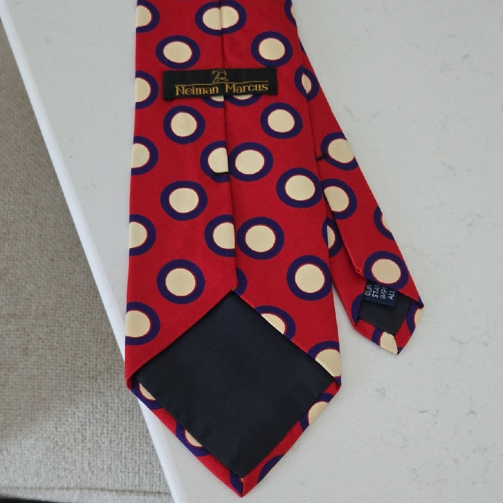 Neiman Marcus Red and Gold Patterned Tie Vintage